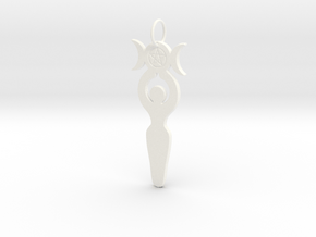 Triple Moon Goddess Pentacle Pendant in White Processed Versatile Plastic