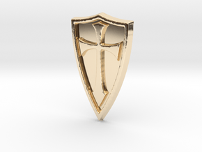Cross Shield Pendant in 14k Gold Plated Brass