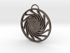 Stylized Sun with Crescent Moon in Polished Bronzed Silver Steel