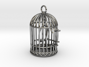 Freedom Birdcage Pendant in Fine Detail Polished Silver