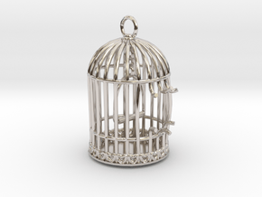 Freedom Birdcage Pendant in Rhodium Plated Brass