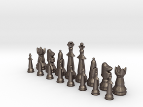 1/2 Set Modern Tournament Size Chess Piece (white) in Polished Bronzed Silver Steel