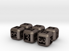 6 Pack Rounded Hollow Dice in Polished Bronzed Silver Steel