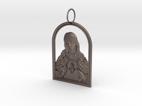 Jesus Heart Pendant in Polished Bronzed Silver Steel
