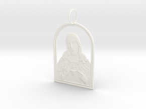 Jesus Heart Pendant in White Processed Versatile Plastic