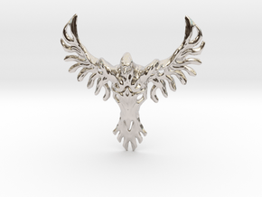 Rebirth Phoenix & Bull Skull Pendant: Small in Rhodium Plated Brass