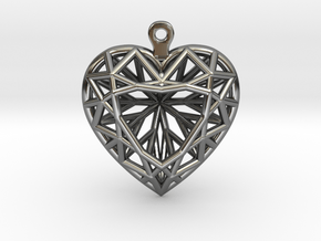 3D Printed Diamond Heart Cut Earrings  in Fine Detail Polished Silver