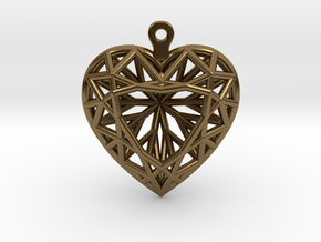 3D Printed Diamond Heart Cut Earrings  in Polished Bronze