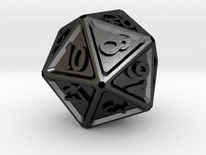 Handwriting d20 in Polished and Bronzed Black Steel