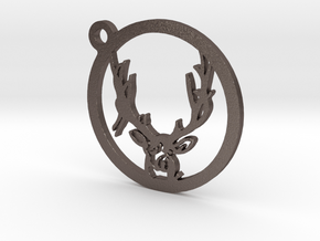 Mule Deer Keychain 2 in Polished Bronzed Silver Steel