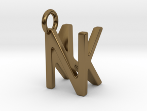 Two way letter pendant - KN NK in Polished Bronze