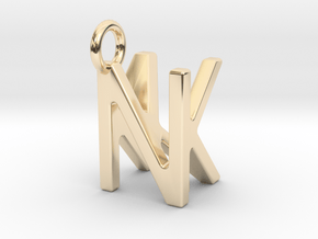 Two way letter pendant - KN NK in 14k Gold Plated Brass