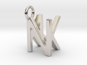 Two way letter pendant - KN NK in Rhodium Plated Brass