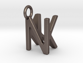 Two way letter pendant - KN NK in Polished Bronzed Silver Steel