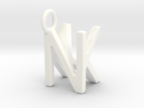 Two way letter pendant - KN NK in White Processed Versatile Plastic