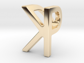 Two way letter pendant - KP PK in 14k Gold Plated Brass