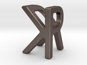 Two way letter pendant - KR RK in Polished Bronzed Silver Steel