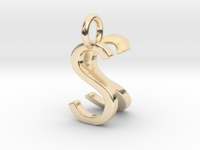 Two way letter pendant - KS SK in 14k Gold Plated Brass