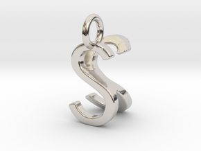 Two way letter pendant - KS SK in Rhodium Plated Brass