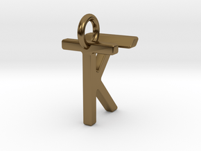 Two way letter pendant - KT TK in Polished Bronze