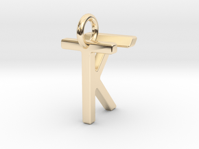 Two way letter pendant - KT TK in 14k Gold Plated Brass