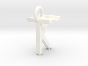 Two way letter pendant - KT TK in White Processed Versatile Plastic