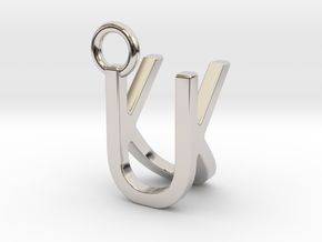 Two way letter pendant - KU UK in Rhodium Plated Brass