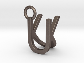 Two way letter pendant - KU UK in Polished Bronzed Silver Steel