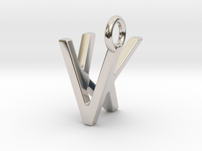 Two way letter pendant - KV VK in Rhodium Plated Brass