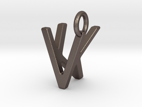 Two way letter pendant - KV VK in Polished Bronzed Silver Steel