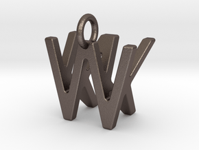 Two way letter pendant - KW WK in Polished Bronzed Silver Steel
