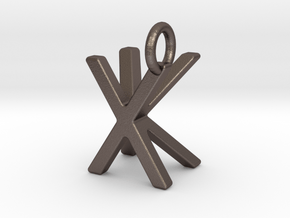 Two way letter pendant - KX XK in Polished Bronzed Silver Steel