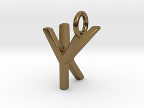Two way letter pendant - KY YK in Polished Bronze