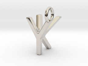 Two way letter pendant - KY YK in Rhodium Plated Brass