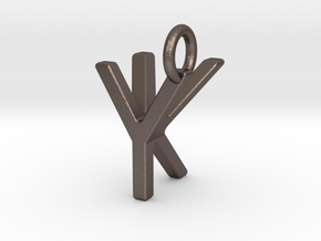Two way letter pendant - KY YK in Polished Bronzed Silver Steel