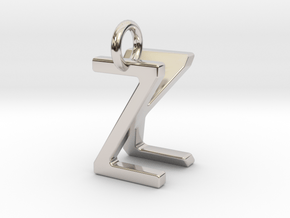 Two way letter pendant - KZ ZK in Rhodium Plated Brass