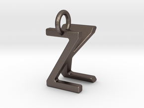 Two way letter pendant - KZ ZK in Polished Bronzed Silver Steel