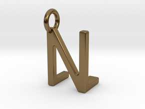 Two way letter pendant - LN NL in Polished Bronze
