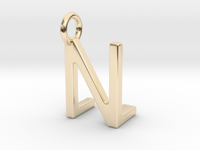 Two way letter pendant - LN NL in 14k Gold Plated Brass