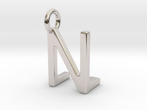 Two way letter pendant - LN NL in Rhodium Plated Brass