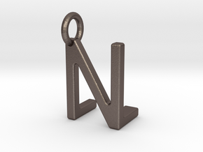 Two way letter pendant - LN NL in Polished Bronzed Silver Steel