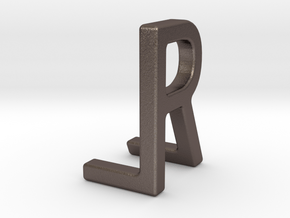 Two way letter pendant - LR RL in Polished Bronzed Silver Steel