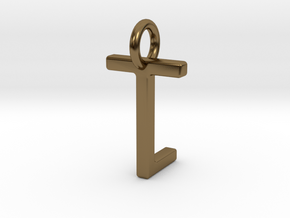 Two way letter pendant - LT TL in Polished Bronze