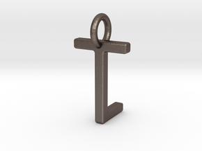 Two way letter pendant - LT TL in Polished Bronzed Silver Steel