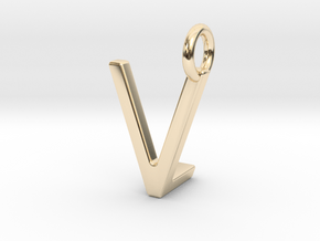 Two way letter pendant - LV VL in 14k Gold Plated Brass