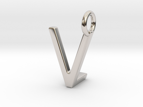 Two way letter pendant - LV VL in Rhodium Plated Brass