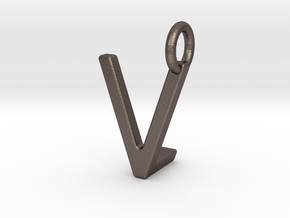 Two way letter pendant - LV VL in Polished Bronzed Silver Steel