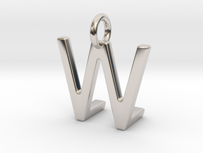 Two way letter pendant - LW WL in Rhodium Plated Brass
