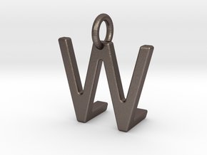 Two way letter pendant - LW WL in Polished Bronzed Silver Steel