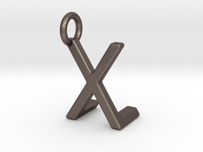 Two way letter pendant - LX XL in Polished Bronzed Silver Steel